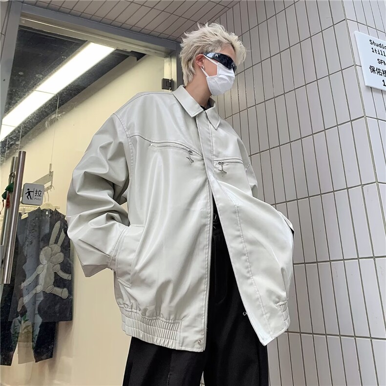 短款皮衣外套男春秋季高级感痞帅设计感小众骑行机车夹克,男装夹克,星座716-3