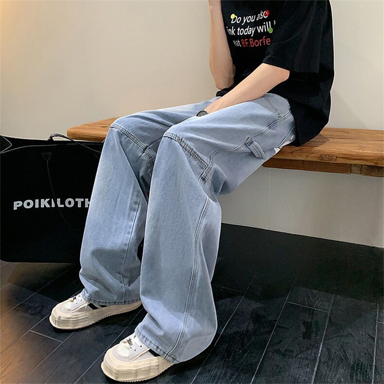 外景拍摄美式高街印花水洗阔腿裤610A-1-YK608-P54,男装牛仔裤,星座610A-1