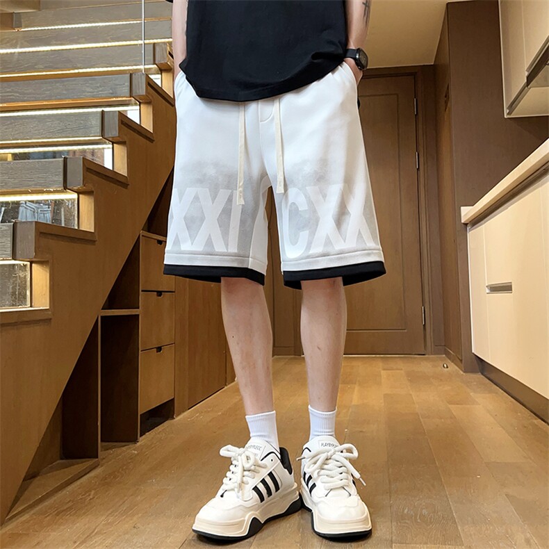 假两件重磅短裤男夏季款潮牌宽松大码休闲五分裤潮流运动篮球中裤,男装牛仔裤,电商A001-1