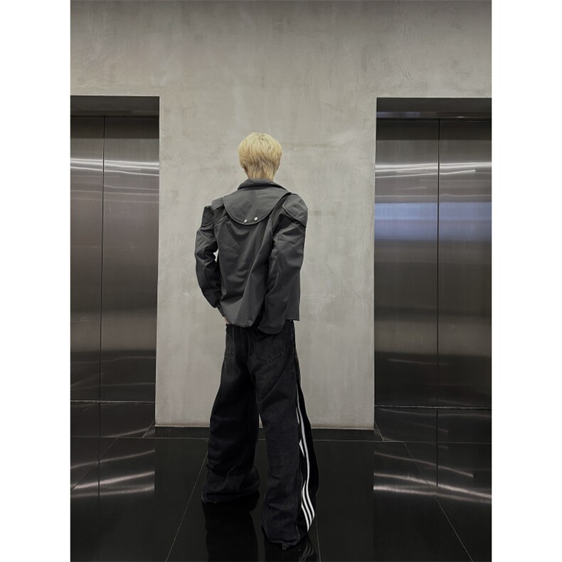 新款拉链拼接三条杠阔腿宽松百搭牛仔裤1002-1NZ2325P75控98，男装牛仔裤，星座1002-1