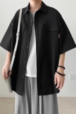 X2437-TP35控价58夏季五分袖衬衫潮牌宽松凉感上衣日系衬衣男，男装衬衫，电商A102-1