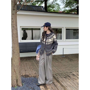 重磅秋冬北极绒开衫毛衣美式复古休闲慵懒风牛角扣针织衫连帽外套图片