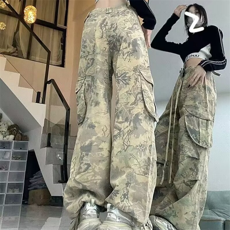 高街迷彩工装牛仔裤女潮ins洋气秋季胖宽松阔腿裤K5634-P51,男装牛仔裤,星座412-3