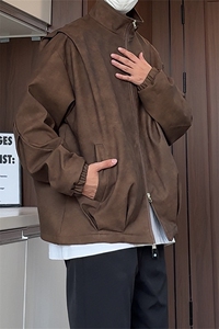 PY9099/P85新款宽松机能风磨砂皮衣皮夹克男休闲百搭痞帅上衣外套图片