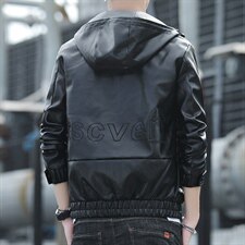 秋冬新款男潮风舒适皮夹克修身连帽男士休闲皮衣外套9955-P75，男装皮衣，电商A128