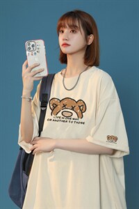 2024夏季中性风短袖t恤男小熊学生纯棉宽松416B-1-DT220-P25限39图片