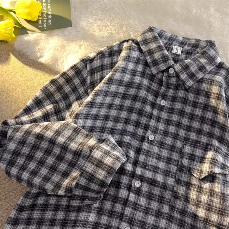 男春秋情侣宽松休闲黑格子衬衣XC172P32,男装衬衫,星座1116-2