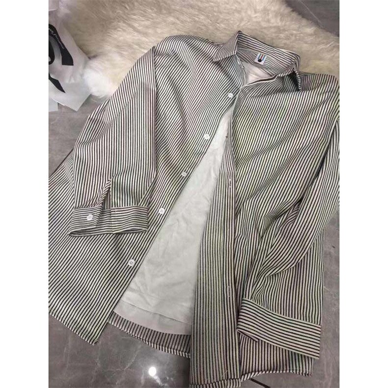 男士春夏款休闲宽松百搭黑白条纹衬衫402-2-CS36-P35控58大货足,男装衬衫,星座402-2