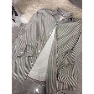 男士春夏款休闲宽松百搭黑白条纹衬衫402-2-CS36-P35控58大货足图片
