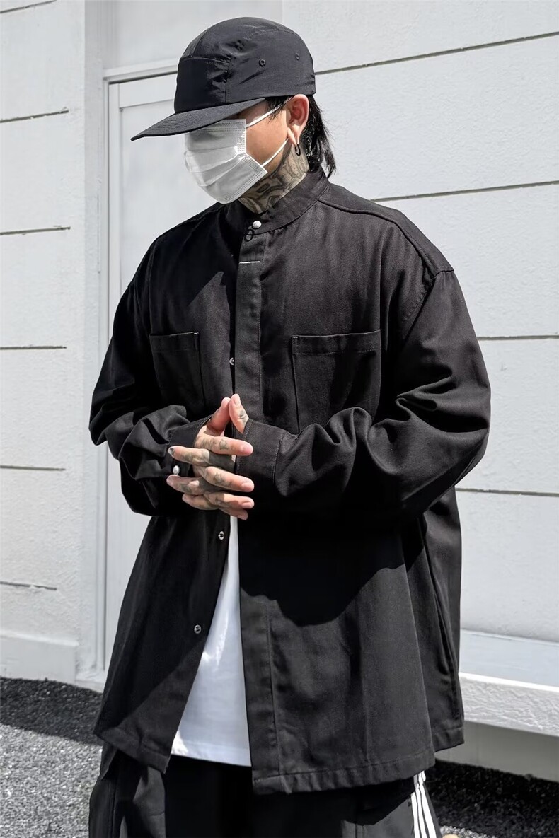 GS6182P45日系复古宽松垂感纽扣装饰长袖衬衫中性风男女衬衣外套,男装衬衫,星座1108-5
