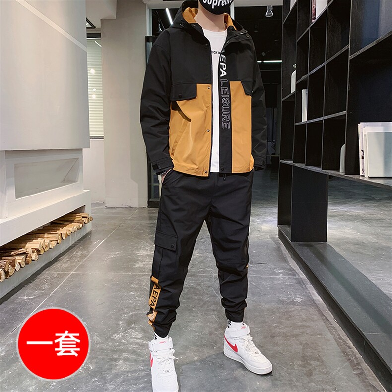 男青少年两件套春季夹克套装工装翻领夹克男CYTZ19，男装套装，电商A128