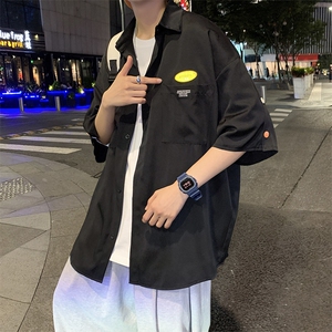 夏季薄款排扣短袖衬衫男休闲宽松百搭ins港风五分袖外套CS009-P28图片