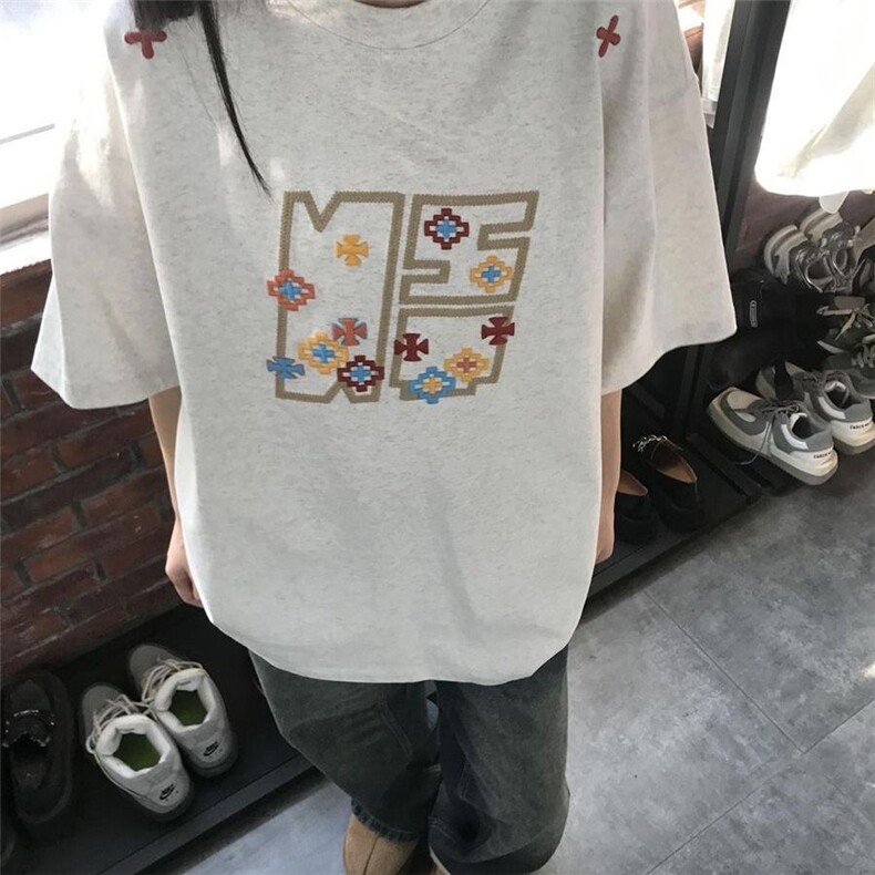 H0516-p35设计感刺绣精梳紧密短袖t恤情侣款，女装T恤，星座617A-2