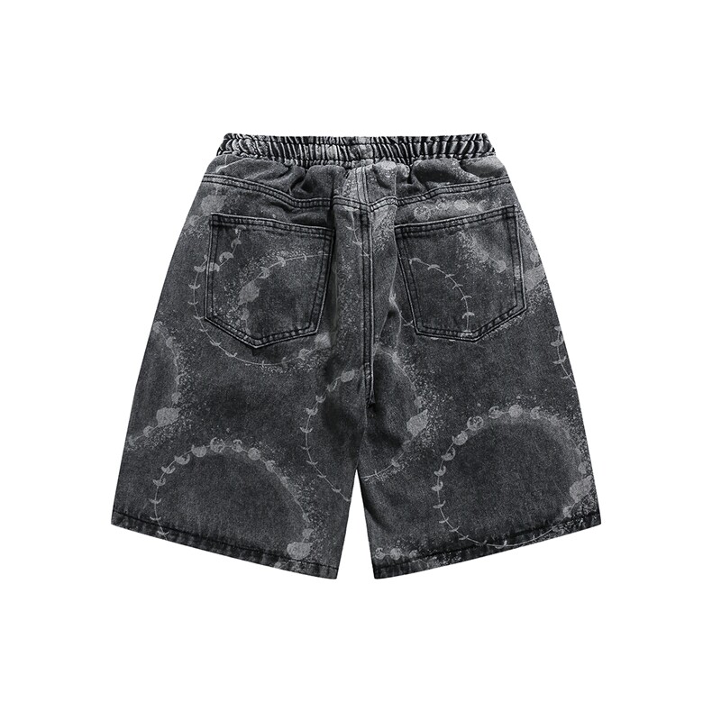 白底23夏季新款潮流泼墨设计牛仔短裤百搭休闲五分裤A21P45控68,男装牛仔裤,电商A247-1