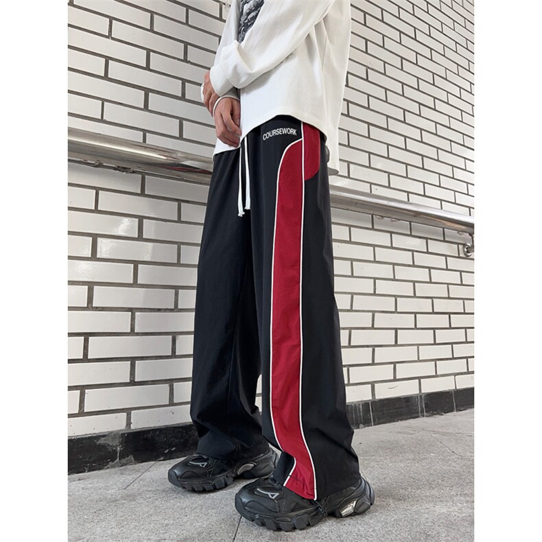 秋款男裤条纹拼色字母印花直筒抽绳束脚冲锋裤长裤H0938P45,男装休闲裤,星座1013-1