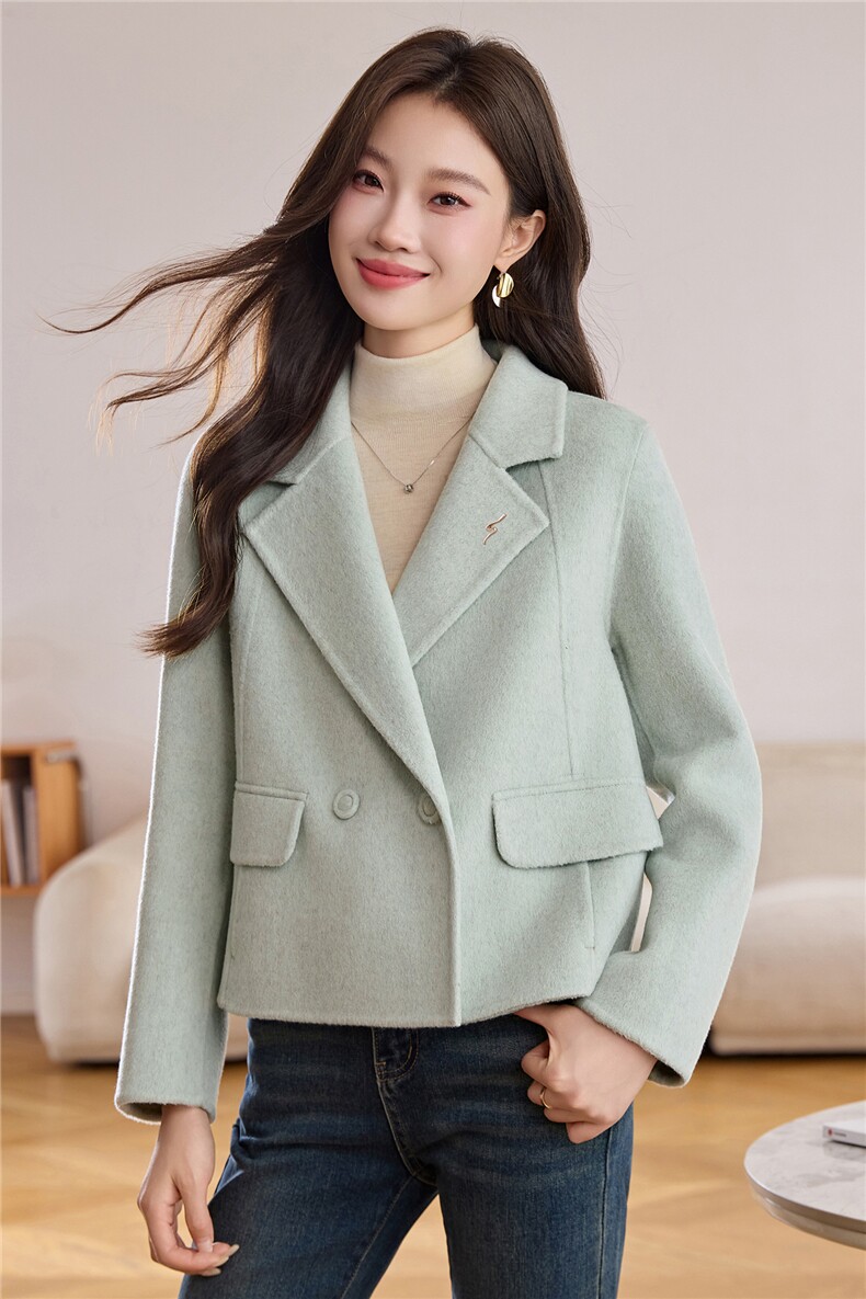2025冬季宽松显瘦羊绒通勤韩版淑女西装外套羊毛外套女带胸针,女装毛呢外套,众宇琦