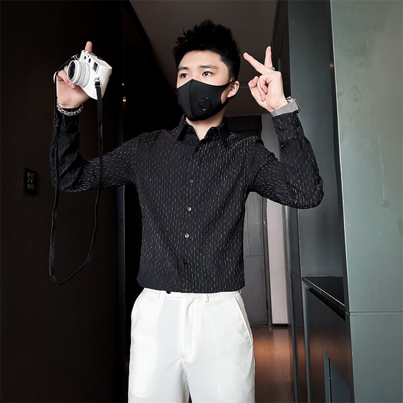 杂乱条纹烫金衬衫男长袖英伦店主风社会小伙301C-CS09-特P60控89,男装衬衫,星座301C（原B323）