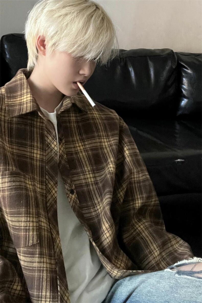 秋冬休闲潮流格子衬衫保暖加厚打底衫男C2158-特P32/C9732-特P40,男装衬衫,电商A007