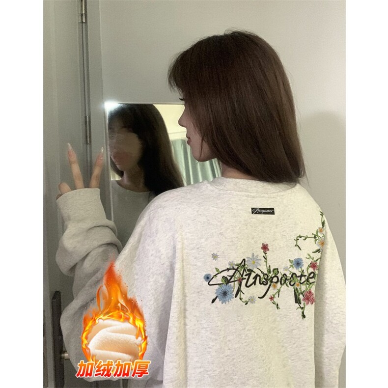 花卉刺绣女秋冬季宽松慵懒风情侣潮牌圆领华棉卫衣WYL02P40,男装卫衣,星座1013-5