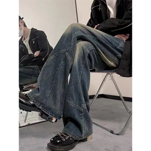 现货！闪电纹cleanfit高街牛仔裤口袋设计感微喇直筒裤RM774-P65图片
