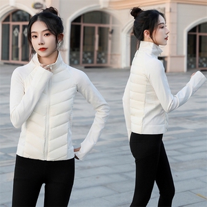 现货2024新款女冬季运动外套轻薄羽绒服长袖运动厚瑜伽服运动上衣图片