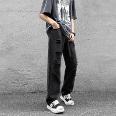 夏季薄款美式高街水洗破洞牛仔裤男款修身直筒裤子，男装牛仔裤，星座410-6（原星座1304-1）