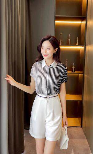 渐变条纹拼接衬衫，女装衬衫，七米