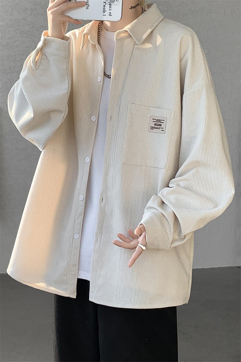 加绒衬衫男冬季新款港风宽松灯芯绒保暖长袖衬衣JR25-P48,男装衬衫,星座214-3