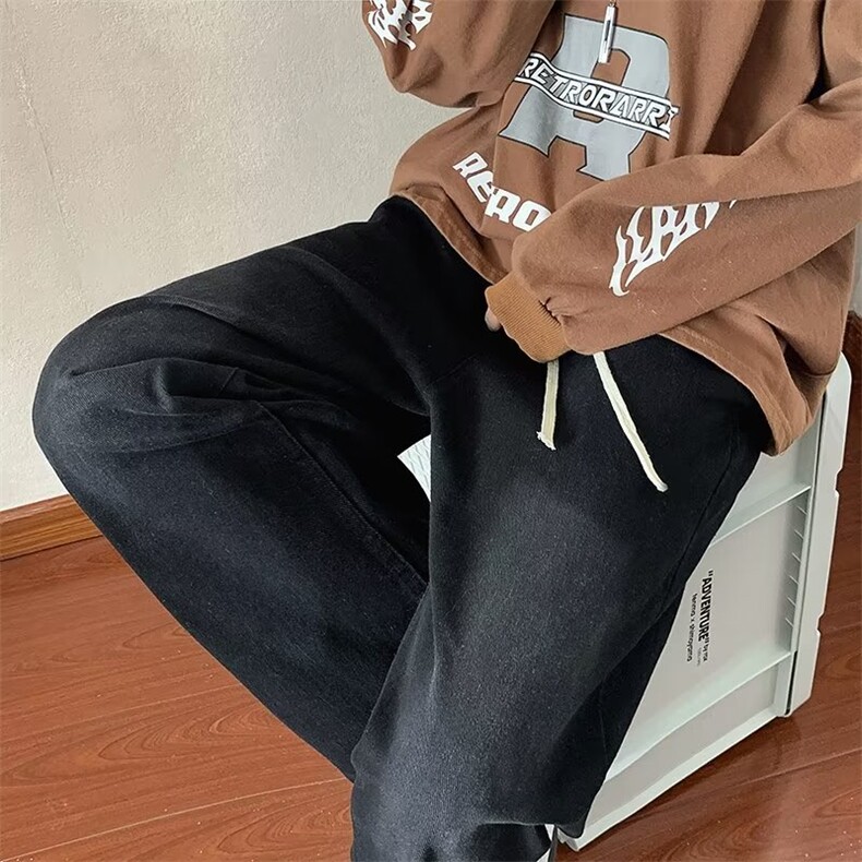 美式vibe风裤子男秋冬款潮牌复古阔腿直筒拖地长裤高街宽松休闲裤,男装休闲裤,星座1210-1