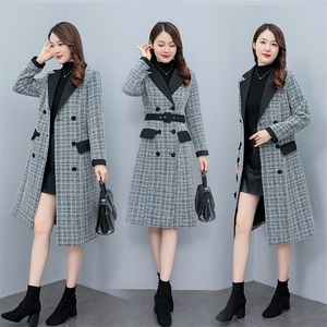 轻奢时尚格子毛呢大衣女2022秋冬新款修身显瘦潮流长款毛呢外套图片