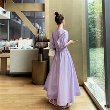 韩系紫色连衣裙女夏2025新款法式收腰显瘦爆款长款长裙流行绝美，女装连衣裙，浙宝225