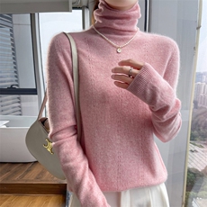 秋冬季新款舒适时尚百搭35%竖条堆堆领35%衫，女装羊绒衫，美轩羊绒