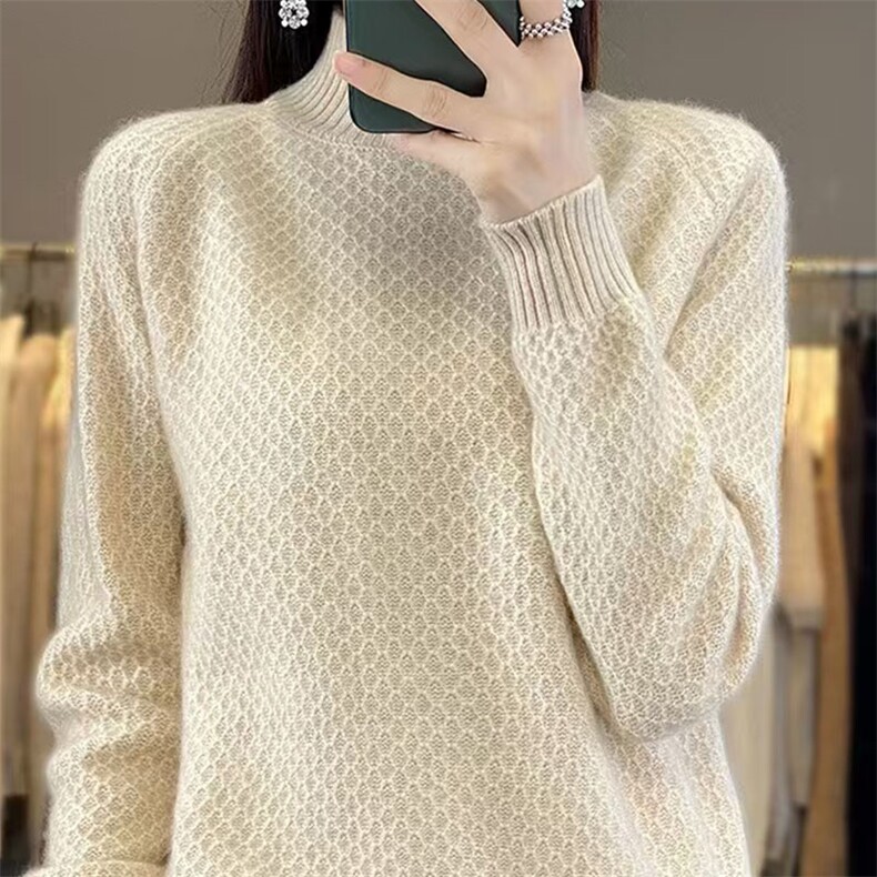 秋冬新款100%羊毛针织打底衫女半高领菱形加厚毛衣宽松显瘦羊绒衫,针织衫/毛衣,萱芳婷羊绒