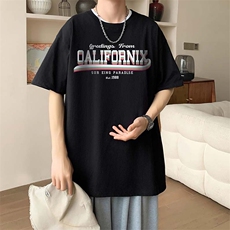 新款夏季男装纯棉短袖T恤落肩款印花时尚休闲宽松上衣，男装T恤，星座1013