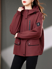 红风衣女春秋2025年新款宽松大码休闲妈妈短款连帽夹克外套，女装短外套，浙宝2-166