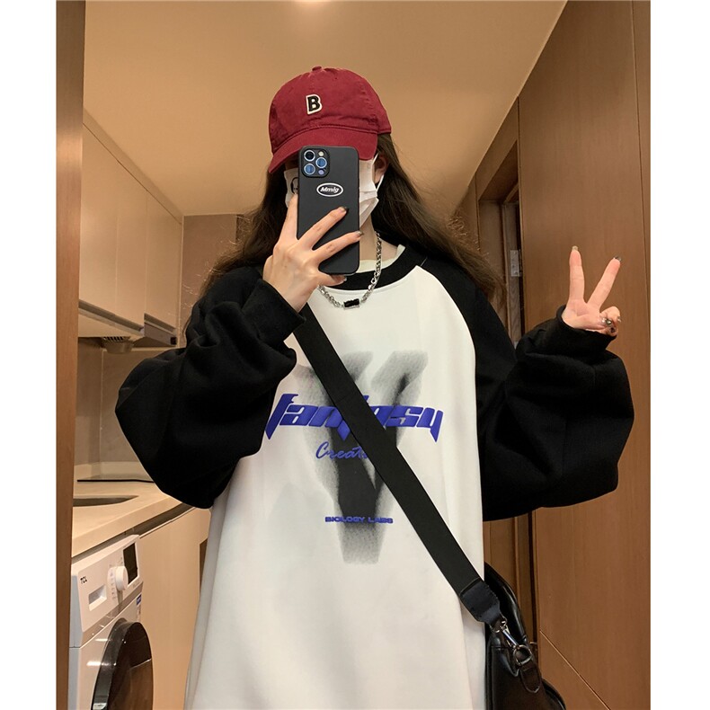 中性秋装360高克重印花拼接长袖卫衣宽松套头外套女H811P58,男装卫衣,电商A341