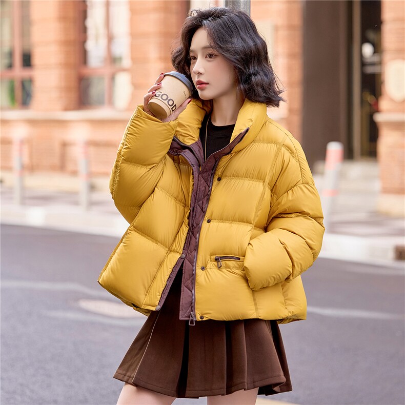 现货新款藏青色短款羽绒服女2025休闲宽松冬装外套,女装羽绒服,梦懿尔