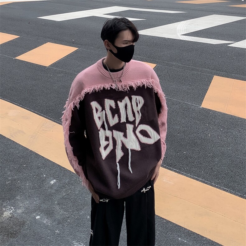 MY260-P58美式鹿皮绒设计感拼接圆领毛衣,男装针织衫/毛衣,星座1501-1