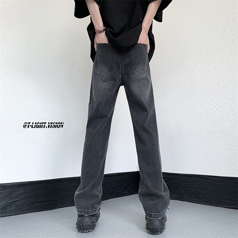 B221美式ins高街暗黑小众设计直筒破洞牛仔裤LK23074-P65控88,男装牛仔裤,电商B221