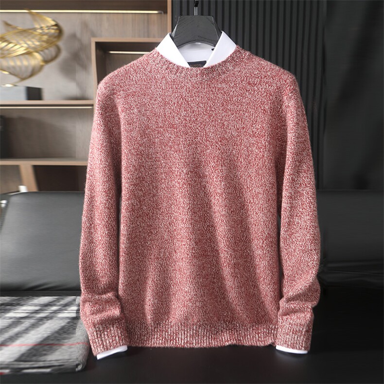 时尚男士彩纱圆领羊绒衫高品质保暖毛衣经典百搭款，男装羊绒套衫，台绒羊绒