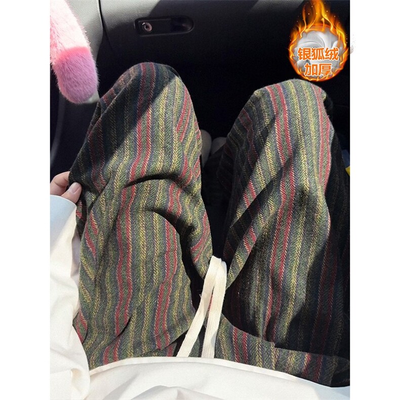 保暖复合银狐绒冬季呢料男宽松条纹休闲裤K5680J加绒-特P48控88，男装棉衣，电商A001