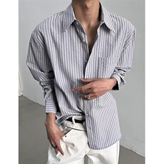 [006]蓝色条纹衬衫男长袖宽松休闲内搭翻领衬衫A079-C391-P41，男装衬衫，电商A079