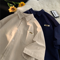 日系棉麻短袖衬衫男夏季薄款oversize潮牌潮流成熟稳重大码衬衣服，男装衬衫，星座809A(原222-1)