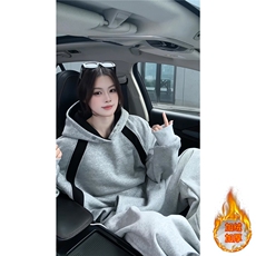 ！加绒加厚拼接撞色卫衣冬季连帽衫外套女WR2253JR-P65控98，女装短外套，星座815A