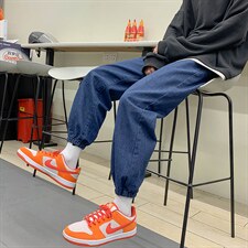 现货港风束脚抽绳休闲浅蓝色男牛仔裤九分裤D201-DM08-P40图片