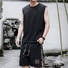 刺绣休闲运动套装男背心五分短裤两件套潮流夏季A266-TZ3307-P43，男装牛仔裤，电商A266