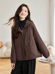 时尚连帽短款加绒加厚外套女2025秋冬新款宽松显瘦休闲派克服棉服图片