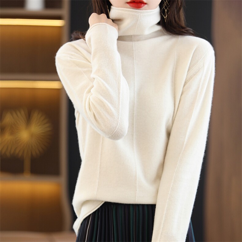 2025年夏季宽松型常规套头单件长袖高领纯女士羊毛衫,女装羊毛衫,春贝羊绒