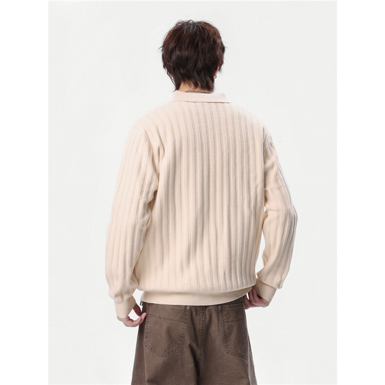 1303B-MY812-P5888老钱风半拉链针织polo衫男女翻领坑条毛衣,男装针织衫/毛衣,星座1303B