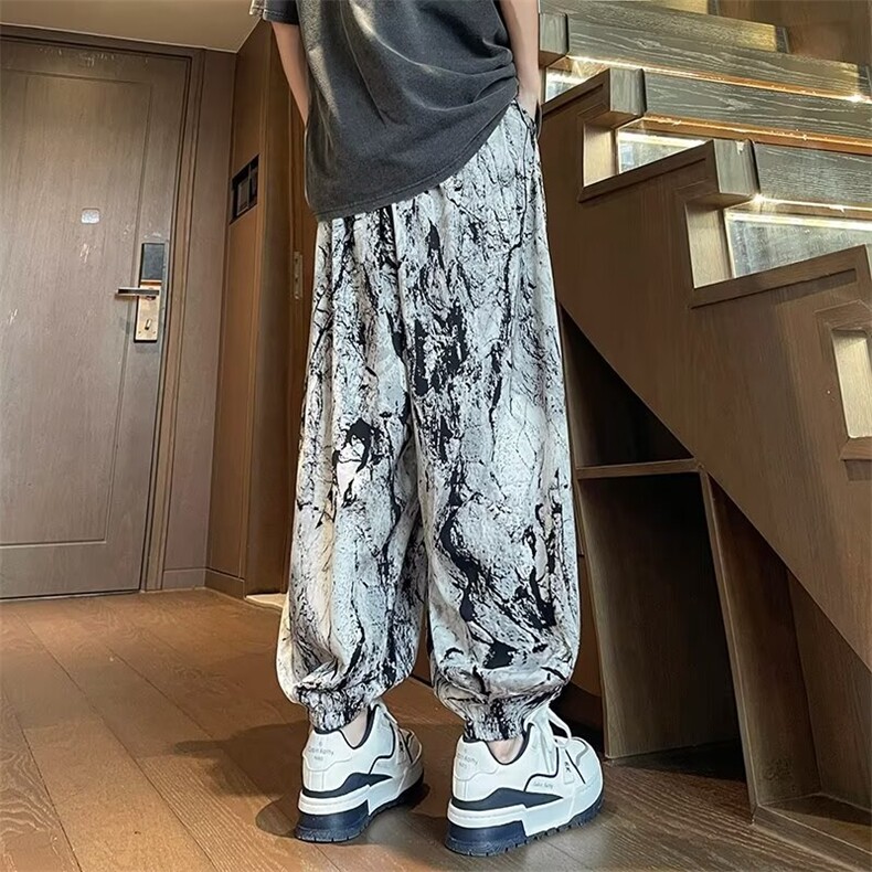 休闲裤潮宽松腰宽松型扎染泼墨休闲裤男束脚灯笼裤常规青少年X906,男装休闲裤,星座506